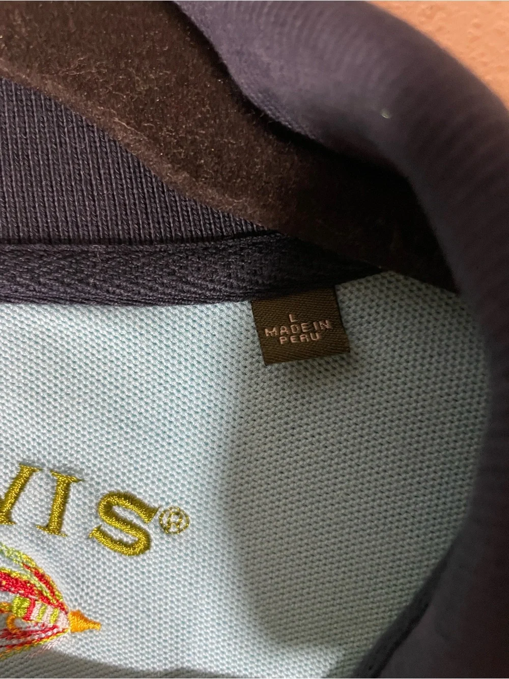 Orvis Lime Green Polo with Navy Collar and Orange Placket Accents